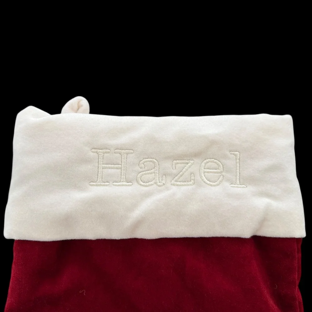 NWT Pottery Barn Red Velvet Christmas Stocking Personalized Hazel New‎ Holiday